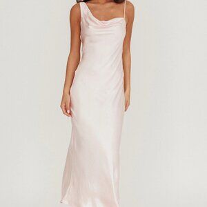 Here Comes the Sun by Selfie Leslie Treats Cowl Back Satin Maxi US Sz8 NWOT